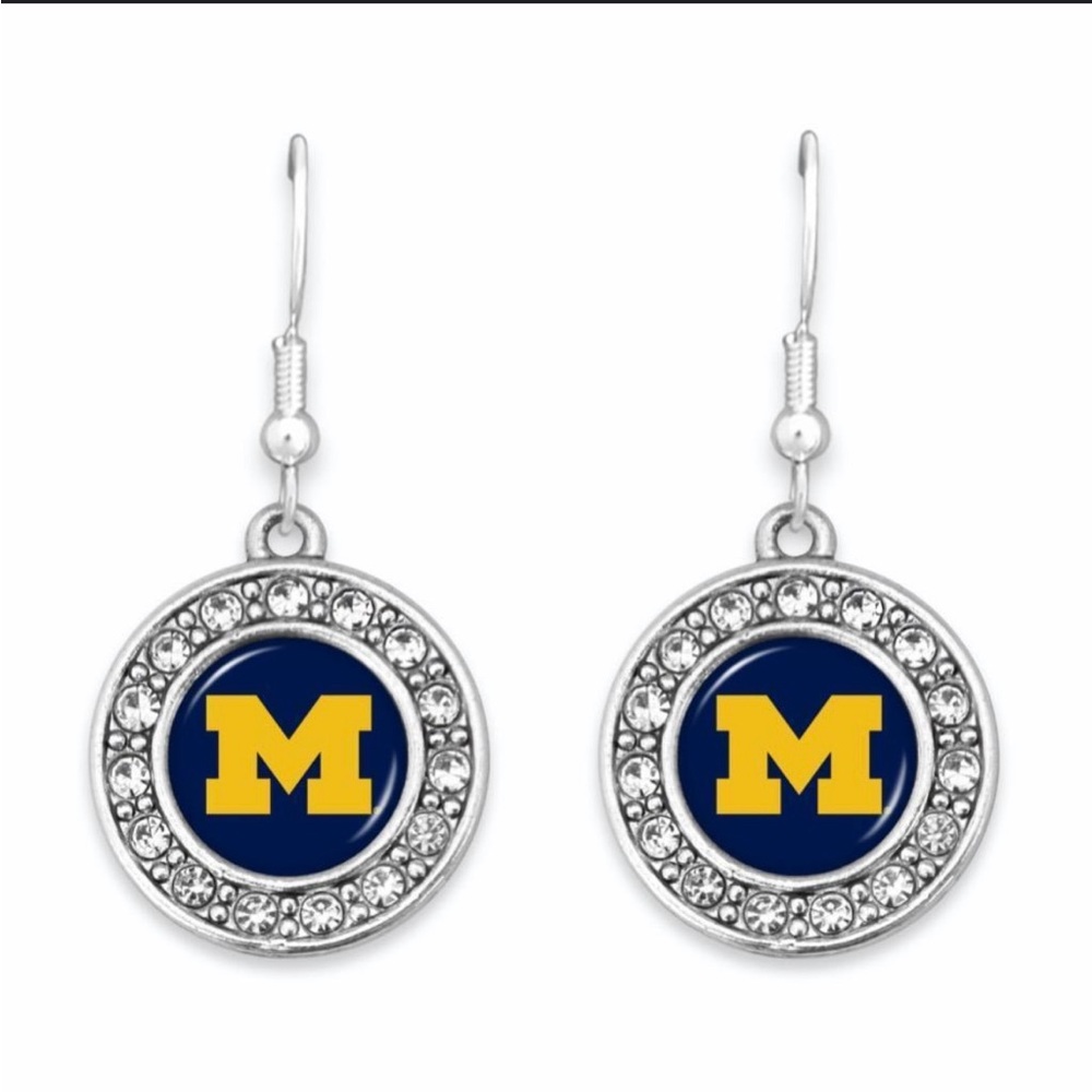 University of Michigan (UMich) Logo Silver Earrings